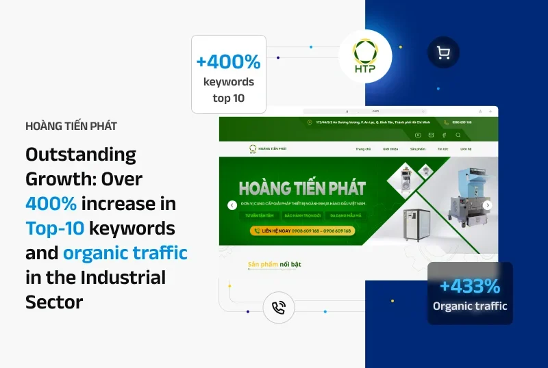 Hoàng Tiến Phát case cover: +400% Top 10 keywords and +433% organic traffic